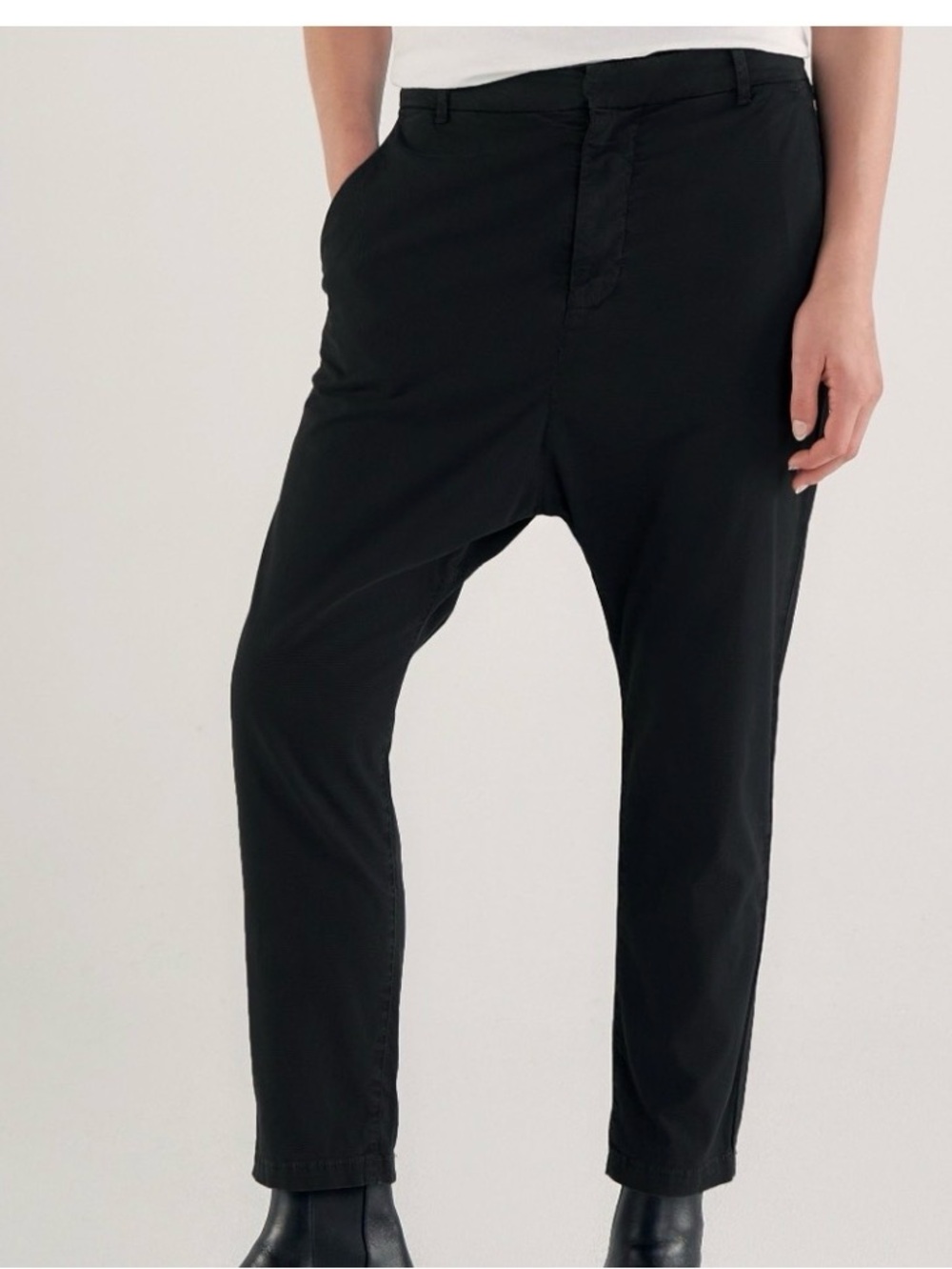 Nili Lotan Paris Pant Black Drop Crotch Cotton Twill Tapered Crop Womens Size‎ 4
